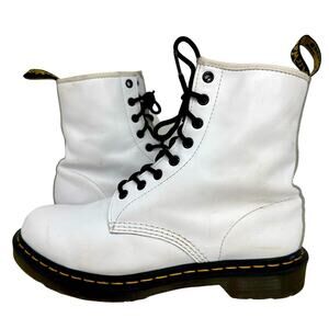 Dr. Martens 1460 Flat White Combat Boots - WHITE & BLACK